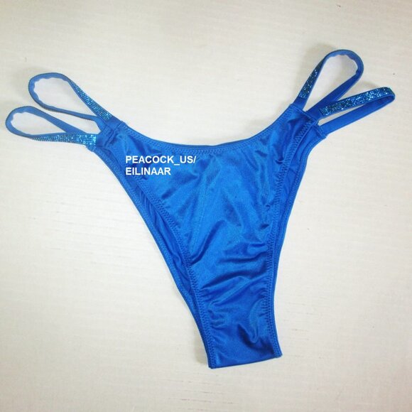 VICTORIA SECRET Very Sexy Double Shine Strap Brazilian Panty M Blue Satin - Picture 2 of 5